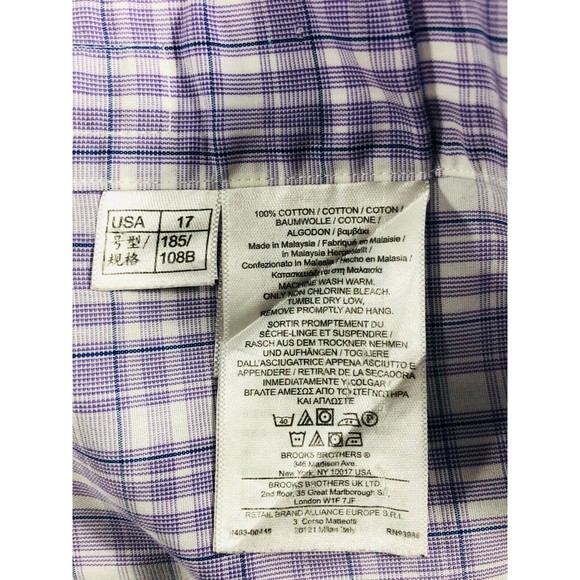 BROOKS BROTHERS Shirt Milano Men's 17-35 Purple Plaid Long Sleeve Button Up 1818 - Picture 14 of 16
